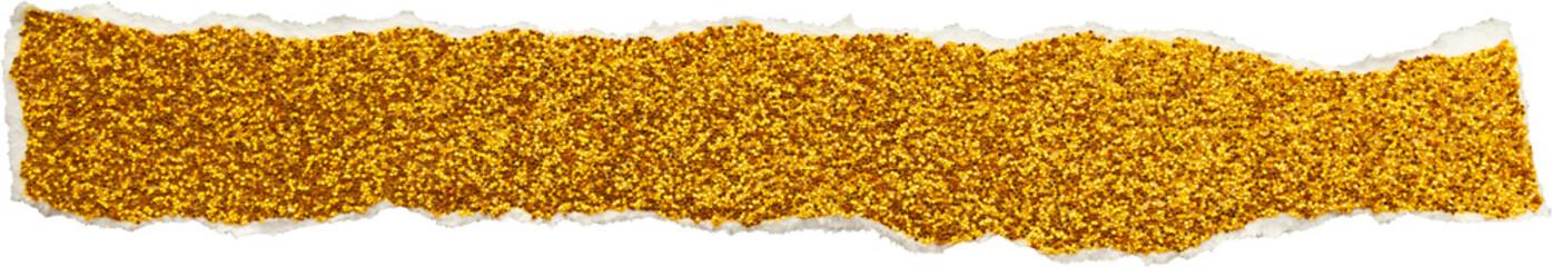 Ripped gold glitter paper torn edges strips isolated background