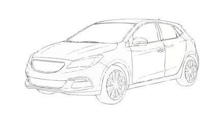 Detailed Line Art of a Modern Hatchback Car.