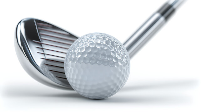 Close-Up Macro Photography of Golf Club and Ball on Fairway: Precision Sports Equipment for Active Lifestyle and Tournament Preparation