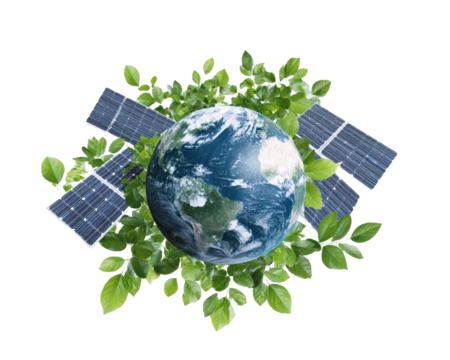 Solar energy concept with Earth and plants. - Powered by Adobe