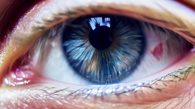 Close-up of pupil, burst blood vessel and disease in eye