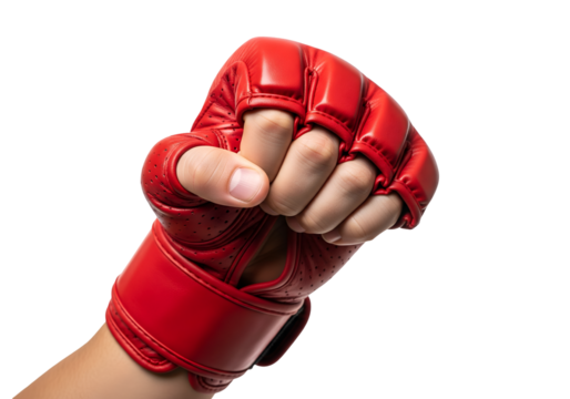 Closeup red Gloves for MMA of Boxers fighter on transparent background