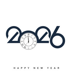 Elegant Happy New Year 2026 with classic countdown clock. Vector