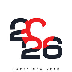 Modern Happy New Year 2026 logo with red and black split. Vector