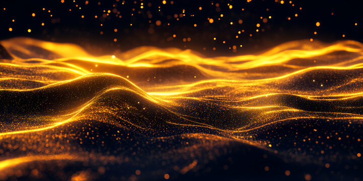 Abstract glowing wavefunction in black void representing quantum energy field