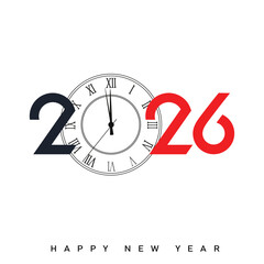 Modern Happy New Year 2026 logo with red and black split. Vector