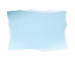 Torn paper textured frame template revealing a light blue empty space for text or message isolated PNG with Transparent Background