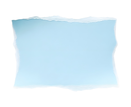 Torn paper textured frame template revealing a light blue empty space for text or message isolated PNG with Transparent Background
