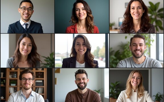 Online video meeting of colleagues, coworkers, a diverse team communicating on the distance, holding video conference, group of multiracial people using app or new platform for discussion online