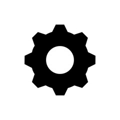 The black gear icon symbolizes settings or configuration in a minimalist style.