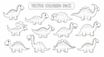 Adorable collection of various cartoon dinosaur outlines for childrens coloring activities. © FAUZI
