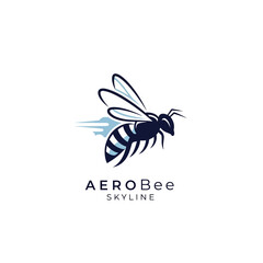 A stylized vector graphic shows a bee in flight with a blue trail, ideal as a logo for an aviation or technology company, or a honey-related business.