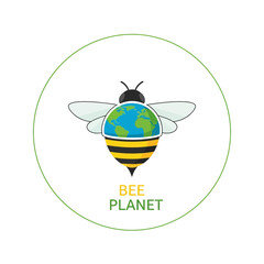 A whimsical vector illustration depicting a bee with the Earth as its body, symbolizing the interconnectedness of nature and the importance of environmental conservation.