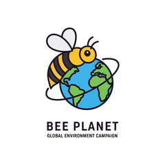 A charming illustration depicts a bee circling the Earth, symbolizing the interconnectedness of bees and the planet in a global environmental campaign.