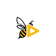 A stylized bee icon with a play button incorporated into its design, creating a unique and modern logo for a video or media-related service.