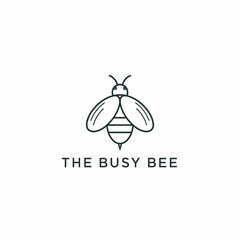 A minimalist line art illustration of a bee with its wings spread, accompanied by the text "THE BUSY BEE", ideal for branding and logo design.