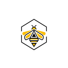 A minimalist vector logo design featuring a bee inside a hexagon shape, perfect for honey, beekeeping, or natural product brands, with a clean and modern aesthetic.