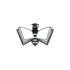 A unique logo design features a bee wearing a graduation cap, symbolizing knowledge, education, and the sweet rewards of learning, set against an open book.