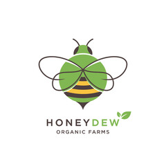 A charming, minimalist logo showcasing a green and yellow bee, representing Honeydew Organic Farms with a focus on natural and sustainable practices.