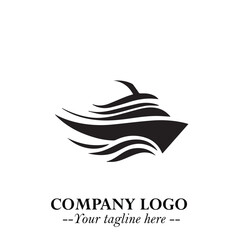 Ship Moving Fast Logo Symbol in Black on the White Background with Modern Maritime Design