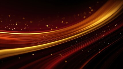 Abstract Flowing Lines with Glowing Particles in Red and Gold