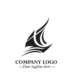 Fototapeta premium Ship Moving Fast Logo Symbol in Black on the White Background with Modern Maritime Design