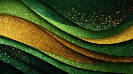 Abstract Wave Patterns with Gold and Green Textures for Design Use