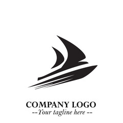 Ship Moving Fast Logo Symbol in Black on the White Background with Modern Maritime Design