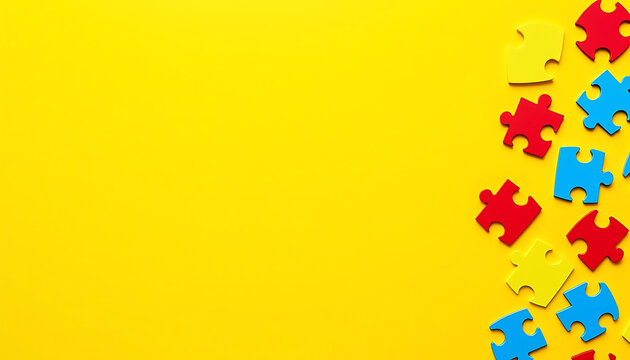Colorful Puzzle Pieces on Bright Yellow Background - Powered by Adobe