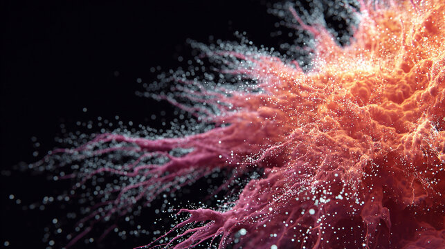 A vibrant particle nebula interwoven with digital overlays, combining cosmic energy and futuristic circuitry in a luminous - Powered by Adobe