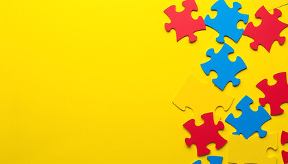 Colorful Puzzle Pieces on Bright Yellow Background
