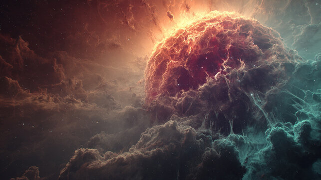 A vibrant particle nebula interwoven with digital overlays, combining cosmic energy and futuristic circuitry in a luminous - Powered by Adobe