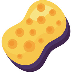Bright yellow cleaning sponge with textured surface and dark purple rubber border isolated on white background clean and hygienic utility object for home care