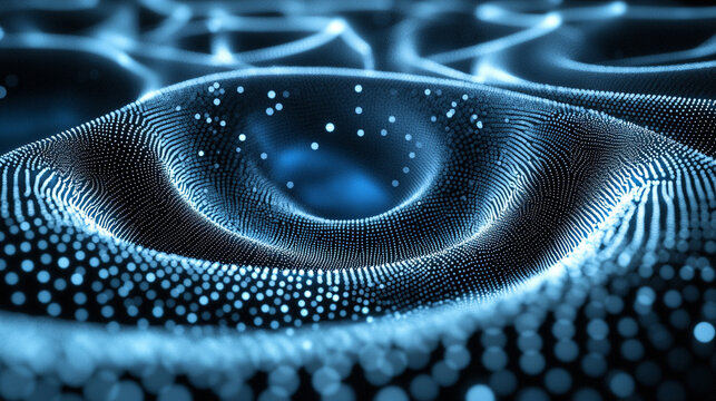 Particle wave forming circular abstract shape representing flow of energy motion digital patterns and futuristic visualization in mesmerizing and dynamic conceptual composition