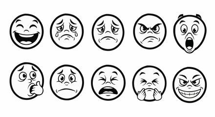 Emotions expressed in various cartoon faces, showing different feelings.