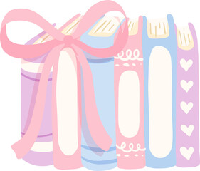 Pastel Book Stack Bow Illustration