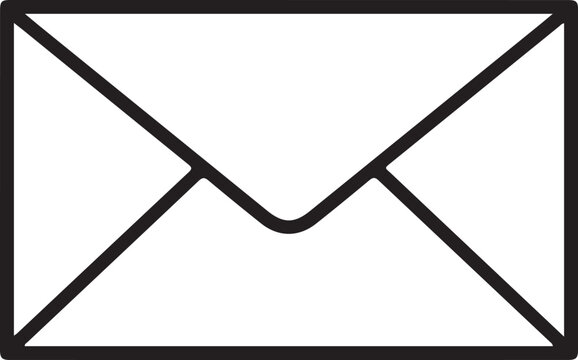 Simple black and white outline of an open envelope icon