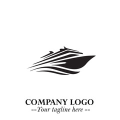 Ship Moving Fast Logo Symbol in Black on the White Background with Modern Maritime Design