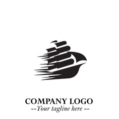 Ship Moving Fast Logo Symbol in Black on the White Background with Modern Maritime Design