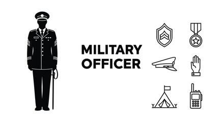 Illustrative military officer icons honor service and commitment