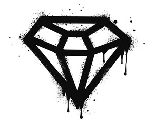 Spray painted graffiti diamond sign in black over white. Diamond drip symbol. isolated on white background. vector illustration