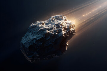Asteroid with Glowing Trail in Deep Cosmic Space