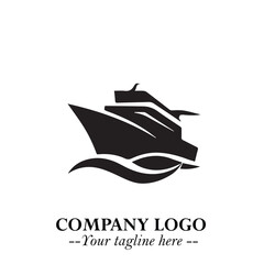 Ship Moving Fast Logo Symbol in Black on the White Background with Modern Maritime Design