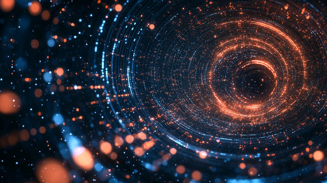 A mesmerizing particle wave arranges into a perfect circular pattern, glowing and flowing dynamically, creating a sense of motion and harmony in abstract form.
