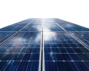 Solar panel with reflective surface and sun.