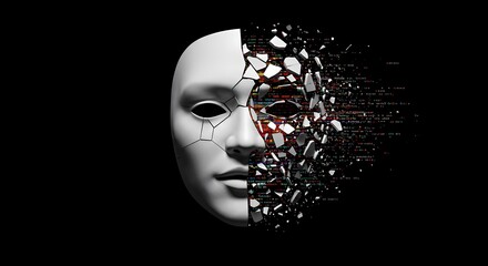 Abstract representation of a fragmented face symbolizing the intersection of technology and humanity