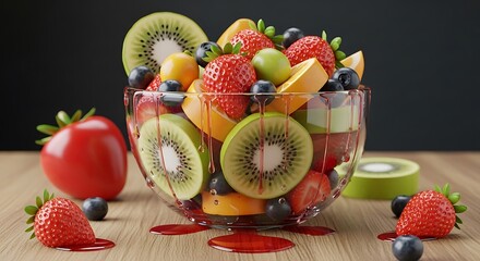 Vibrant Mixed Fruit Salad Bowl with Berries and Kiwi Slices