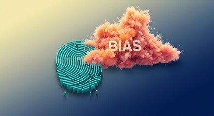 Abstract representation of bias illustrated through a fingerprint and colorful cloud formation