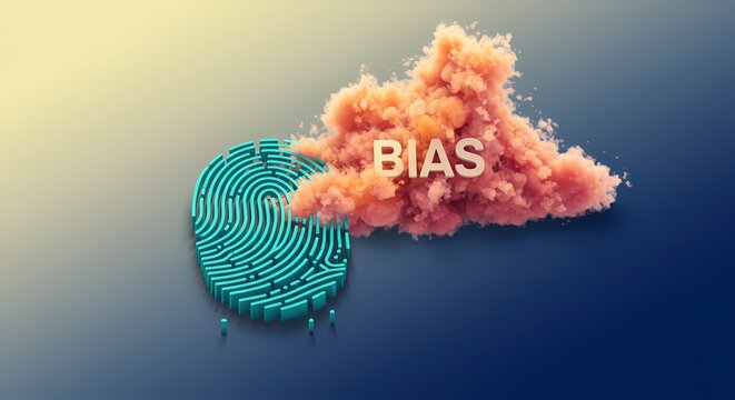 Abstract representation of bias illustrated through a fingerprint and colorful cloud formation