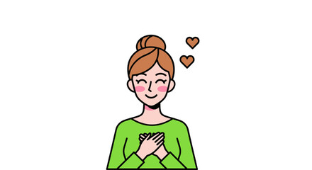 Happy woman showing gratitude with hearts floating above her head
